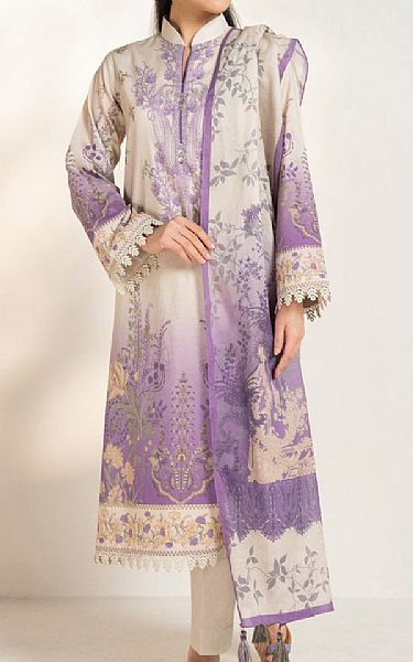 Alkaram Light Grey/Light Purple Lawn Suit | Pakistani Lawn Dress in USA- Image 1