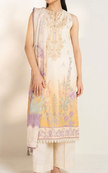 Alkaram Off White/Light Orange Lawn Suit | Pakistani Lawn Dress in USA- Image 1