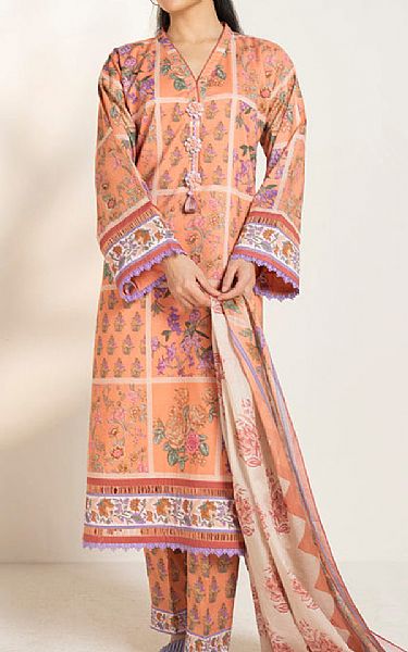 Alkaram Peach Lawn Suit | Pakistani Lawn Dress in USA- Image 1