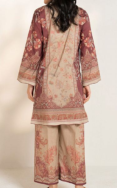 Alkaram Beige/Wine Lawn Suit (2 pcs) | Pakistani Lawn Dress in USA- Image 2