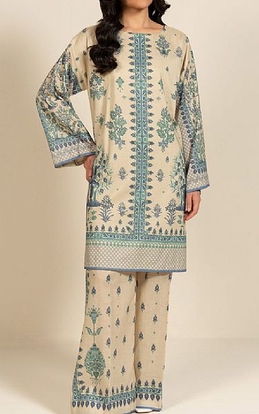 Alkaram Ivory Lawn Suit (2 pcs) | Pakistani Lawn Dress in USA- Image 1