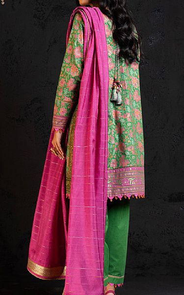 Alkaram Green Dobby Suit | Pakistani Embroidered Chiffon Dresses- Image 2