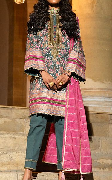 Alkaram Greyish Turquoise Dobby Suit | Pakistani Embroidered Chiffon Dresses- Image 1