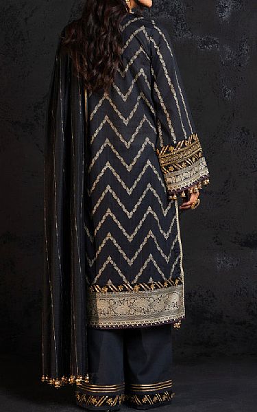 Alkaram Black Dobby Suit | Pakistani Embroidered Chiffon Dresses- Image 2