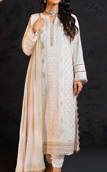 Alkaram White Lawn Suit | Pakistani Embroidered Chiffon Dresses- Image 1