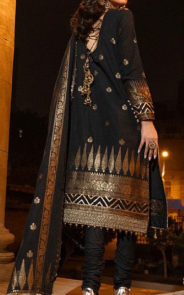 Alkaram Black Jacquard Suit | Pakistani Embroidered Chiffon Dresses- Image 2