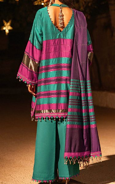 Alkaram Teal Yarn Dyed Suit (2 pcs) | Pakistani Embroidered Chiffon Dresses- Image 2