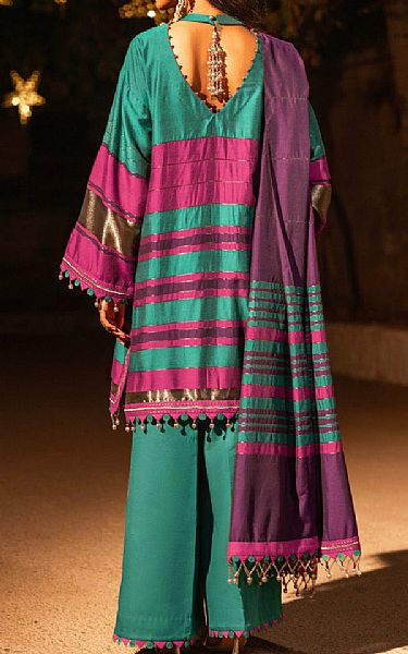 Alkaram Teal Yarn Dyed Suit (2 pcs) | Pakistani Embroidered Chiffon Dresses USA- Image 2