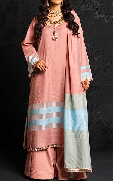 Alkaram Sweet Pink Yarn Dyed Suit (2 pcs) | Pakistani Embroidered Chiffon Dresses- Image 1