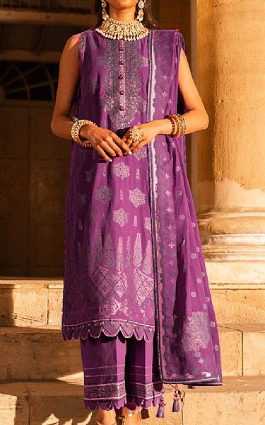 Alkaram Light Plum Jacquard Suit | Pakistani Embroidered Chiffon Dresses- Image 1