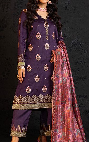 Alkaram Purple Cotton Suit (2 pcs) | Pakistani Embroidered Chiffon Dresses- Image 1