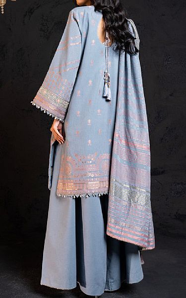Alkaram Rock Blue Jacquard Suit | Pakistani Embroidered Chiffon Dresses- Image 2