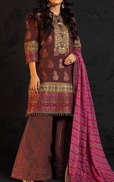 Alkaram Brown Jacquard Suit | Pakistani Embroidered Chiffon Dresses- Image 1
