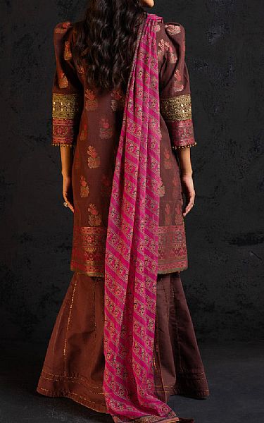 Alkaram Brown Jacquard Suit | Pakistani Embroidered Chiffon Dresses- Image 2