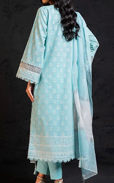 Alkaram Sky Blue Slub Suit | Pakistani Embroidered Chiffon Dresses- Image 2