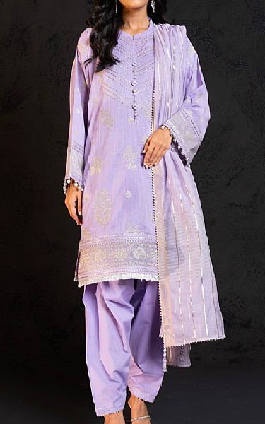 Alkaram Lilac Slub Suit | Pakistani Embroidered Chiffon Dresses- Image 1