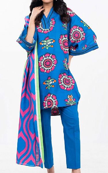 Alkaram Persian Blue Khaddar Suit | Pakistani Winter Dresses in USA- Image 1