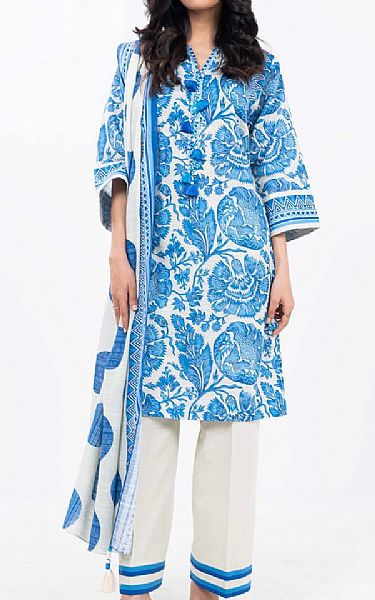 Alkaram Blue/Off White Khaddar Suit | Pakistani Winter Dresses in USA- Image 1