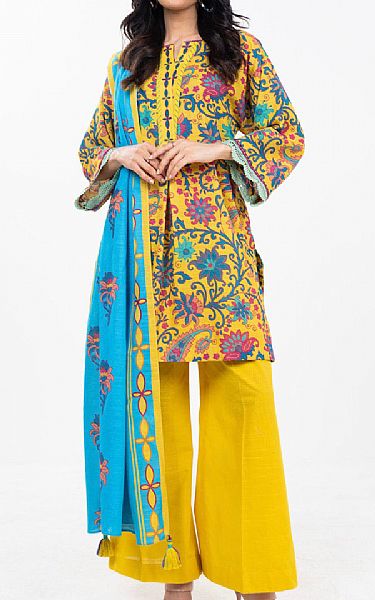 Alkaram Golden Yellow Khaddar Suit | Pakistani Winter Dresses in USA- Image 1
