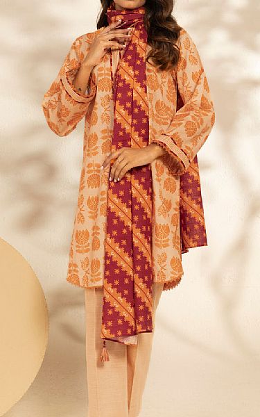 Alkaram Ivory/Orange Khaddar Suit | Pakistani Winter Dresses in USA- Image 1