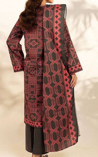Alkaram Coral/Grey Khaddar Suit (2 Pcs) | Pakistani Winter Dresses in USA- Image 2