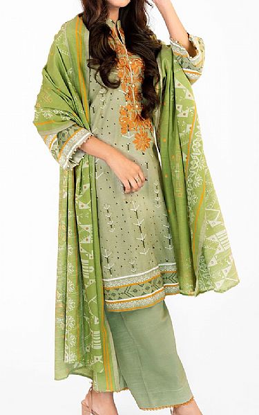 Alkaram Pistachio Green Khaddar Suit | Pakistani Winter Dresses- Image 1