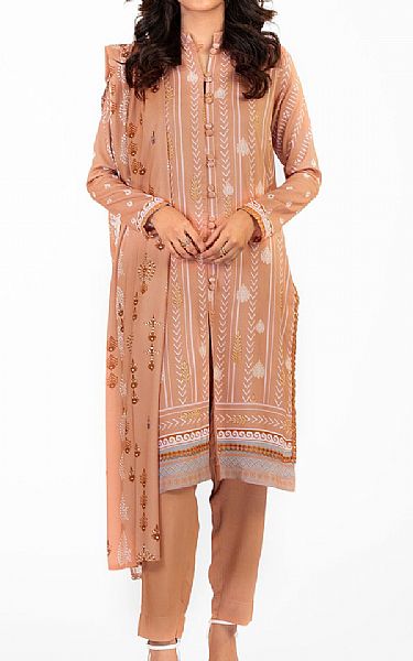 Alkaram Peach Viscose Suit | Pakistani Winter Dresses- Image 1