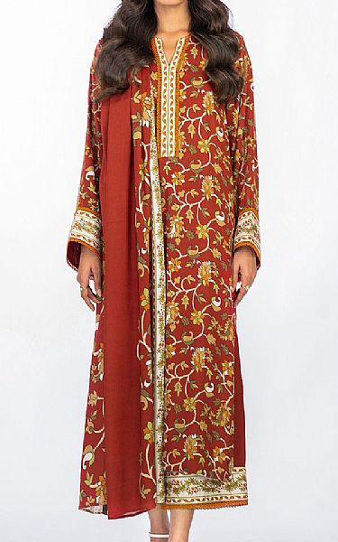 Alkaram Cinnabar Red Viscose Suit | Pakistani Dresses in USA- Image 1