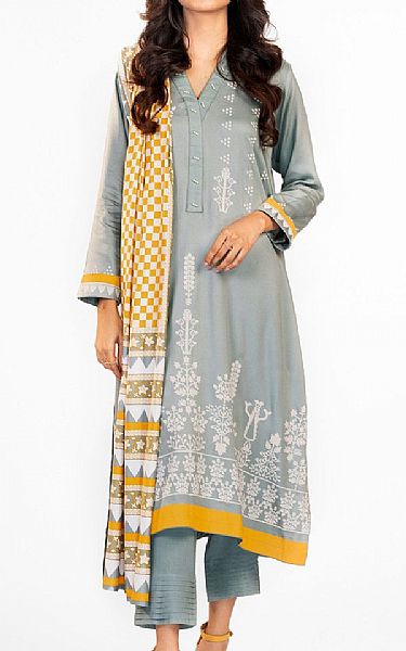 Alkaram Sky Blue Viscose Suit | Pakistani Winter Dresses- Image 1