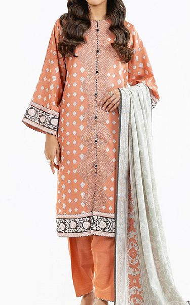 Alkaram Peach Karandi Suit | Pakistani Dresses in USA- Image 1