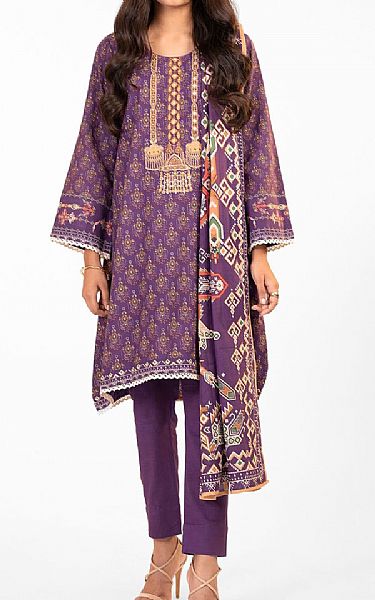 Alkaram Purple Khaddar Suit (2 Pcs) | Pakistani Winter Dresses- Image 1