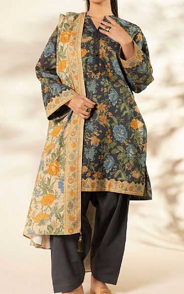 Alkaram Black Khaddar Suit | Pakistani Winter Dresses in USA- Image 1