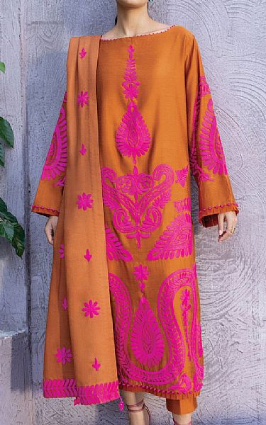 Alkaram Safety Orange Silk Suit (2 Pcs) | Pakistani Dresses in USA- Image 1