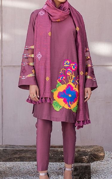 Alkaram Dark Pink Silk Suit | Pakistani Winter Dresses- Image 1