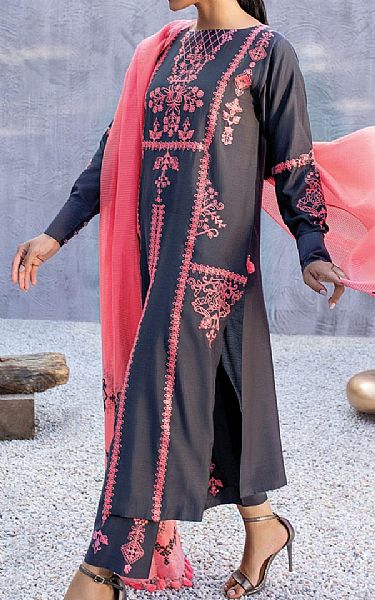 Alkaram Charcoal Silk Suit | Pakistani Winter Dresses- Image 1