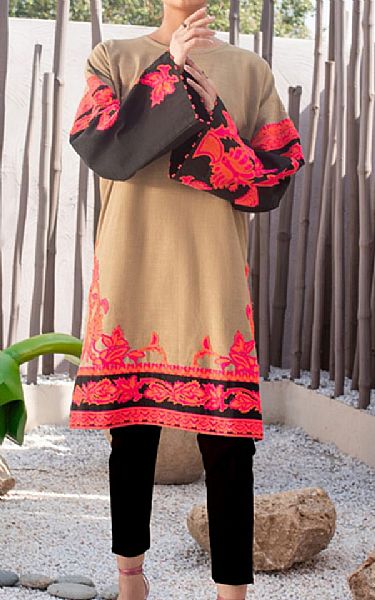 Alkaram Beige Khaddar Suit (2 Pcs) | Pakistani Winter Dresses- Image 1