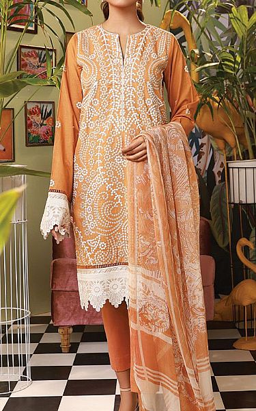 Safety Orange Slub Lawn Suit | Alkaram Pakistani Lawn Suits