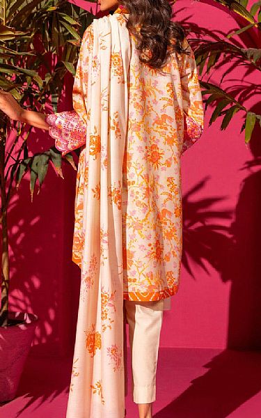 Alkaram Ivory/Peach Lawn Suit | Pakistani Lawn Suits- Image 2
