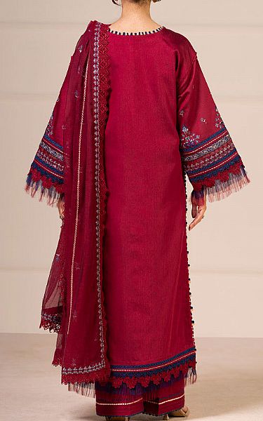 Alkaram Wine Red Cotton Net Suit | Pakistani Lawn Dress in USA- Image 2