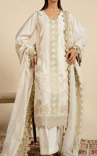 Alkaram Off-white Cotton Net Suit | Pakistani Lawn Dress in USA- Image 1