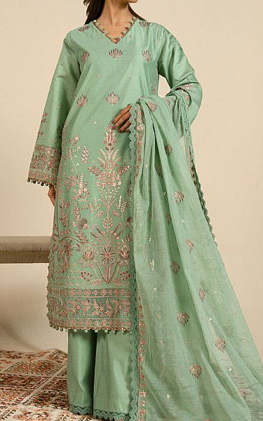 Alkaram Green Cotton Net Suit | Pakistani Lawn Dress in USA- Image 1