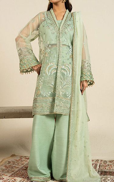 Alkaram Mint Green Organza Suit | Pakistani Embroidered Chiffon Dresses USA- Image 1