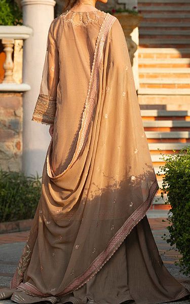 Alkaram Sand Brown Organza Suit | Pakistani Embroidered Chiffon Dresses USA- Image 2