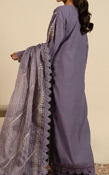 Alkaram Purple Cotton Satin Suit | Pakistani Lawn Dress in USA- Image 2