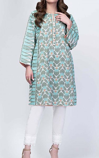 Alkaram Sky Blue/Grey Lawn Kurti | Pakistani Dresses in USA- Image 1