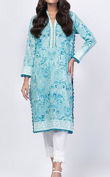 Alkaram Light Turquoise Lawn Kurti | Pakistani Dresses in USA- Image 1