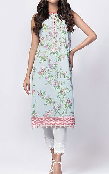 Alkaram Sky Blue Lawn Kurti | Pakistani Dresses in USA- Image 1