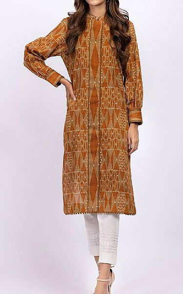 Alkaram Rust/Tan Khaddar Kurti | Pakistani Dresses in USA- Image 1