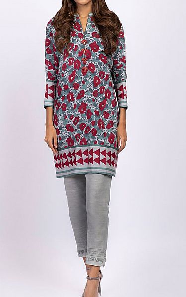 Alkaram Grey/Red Khaddar Kurti | Pakistani Dresses in USA- Image 1