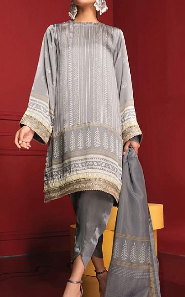 Alkaram Grey Silk Suit | Pakistani Winter Dresses- Image 1